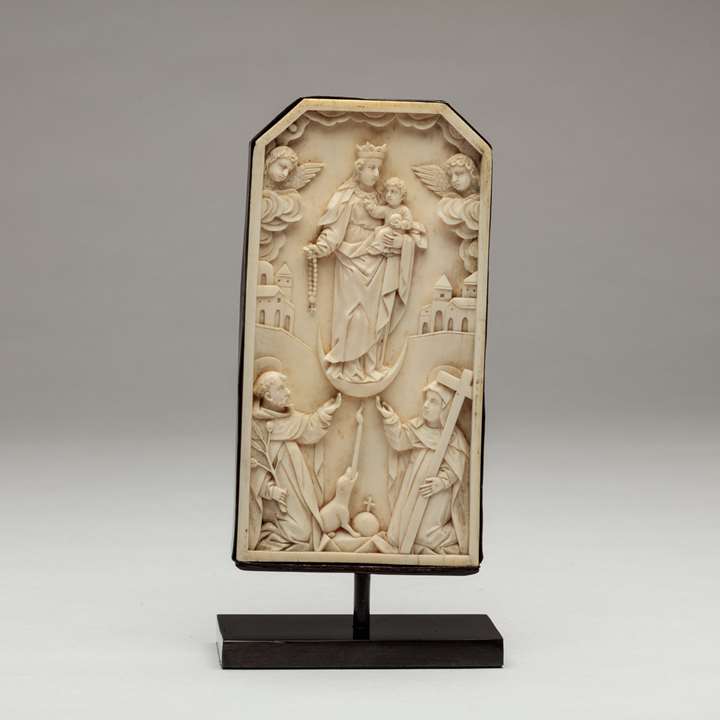 Sino-Portuguese Ivory Plaque of Mary Giving the Rosary to St Dominic 